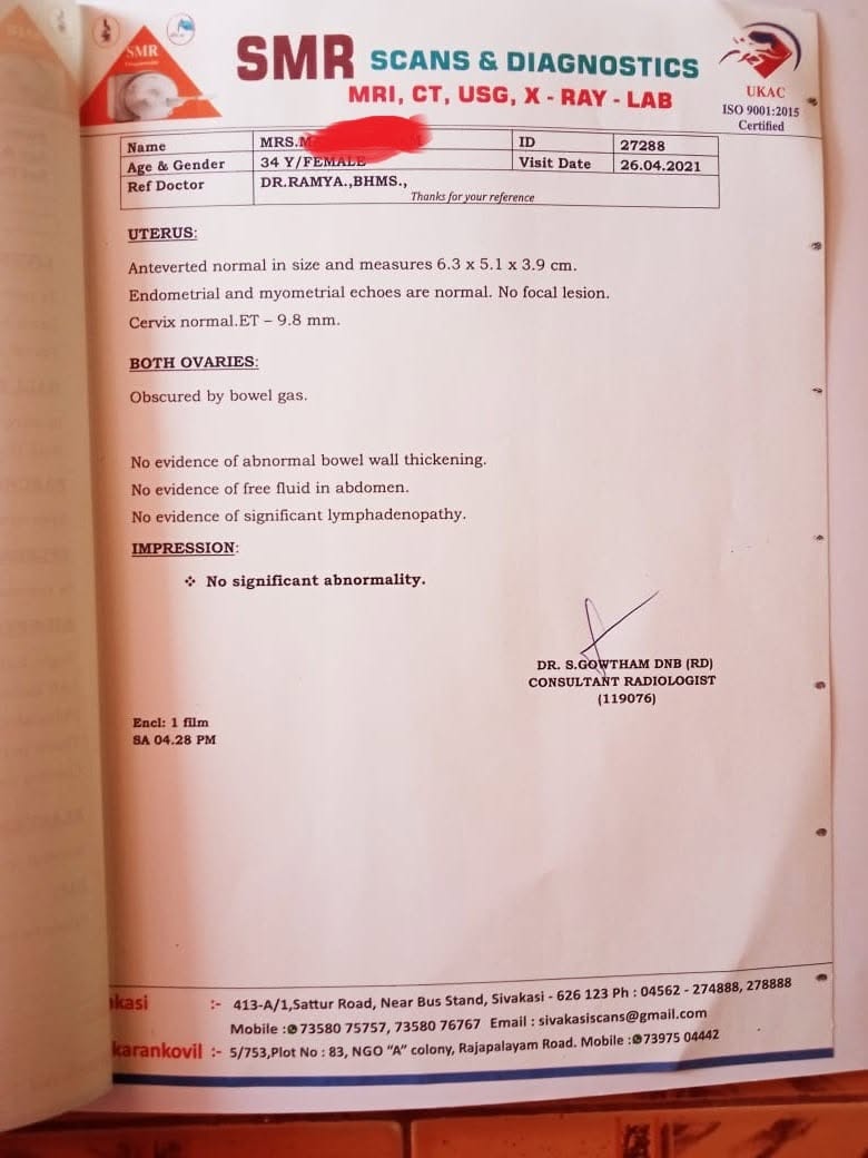 AFTER scan report — Gallstones + Ovarian Cyst