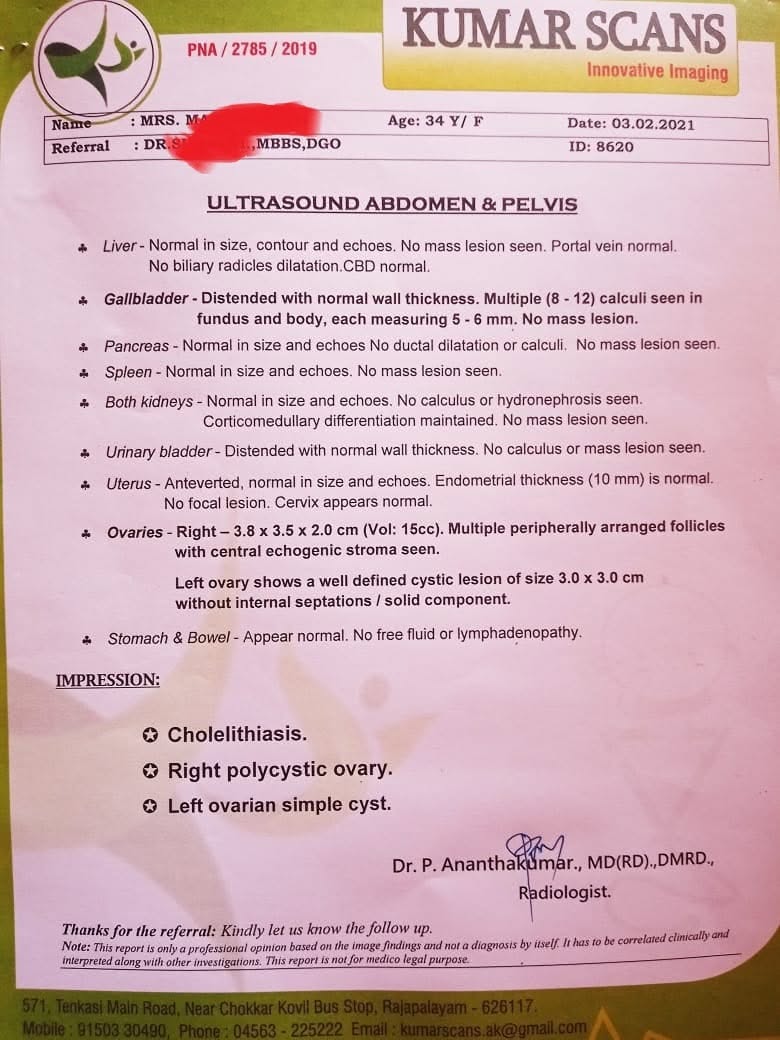 BEFORE scan report — Gallstones + Ovarian Cyst
